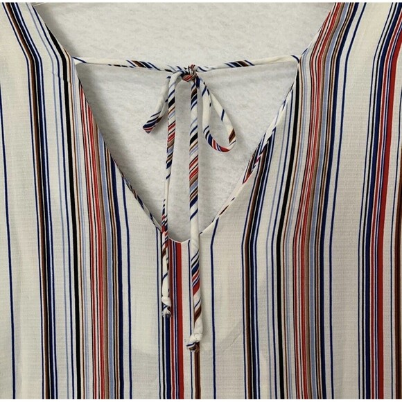 Luxology Blouse Women Medium Multicolor Red White Blue Vertical Stripe Tie Comfy - Picture 10 of 10